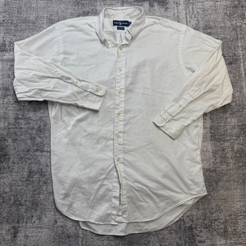 VTG Polo Ralph Lauren Dress Shirt Mens 16.5-33 White Pony Mesh Knit Breathable